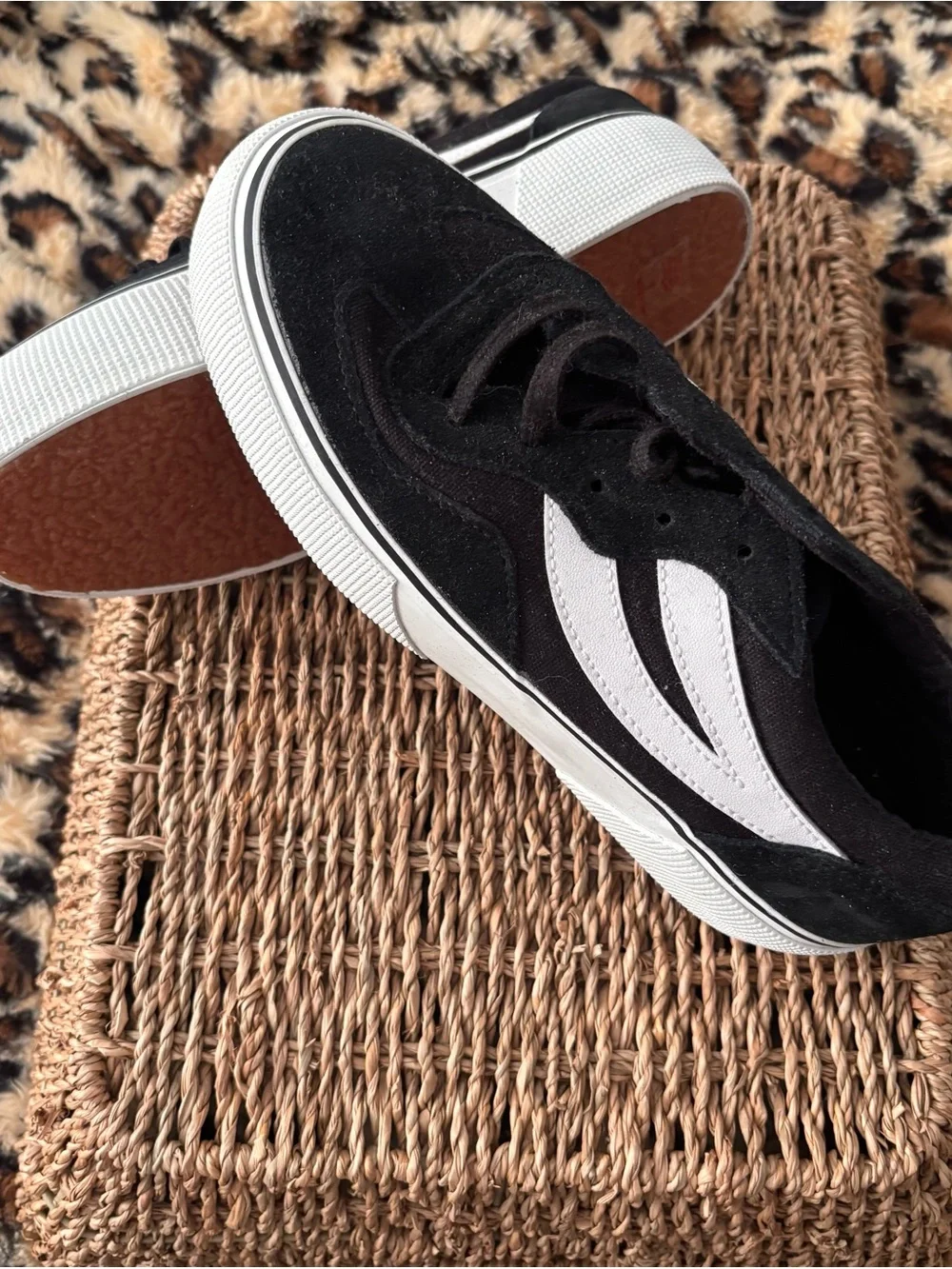 Superga Women’s Black and White Suede Low-Top Sneakers Sz 7.5